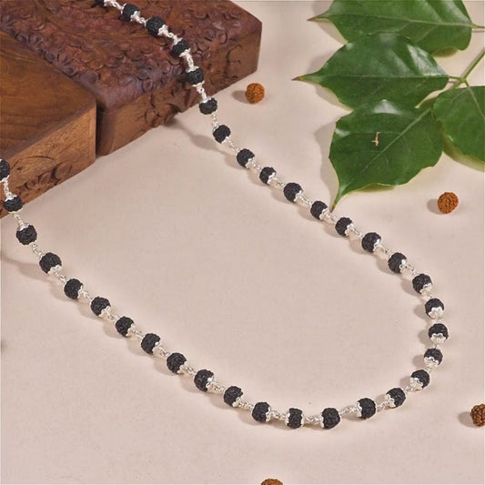 Black Silver plat Rudraksha Mala