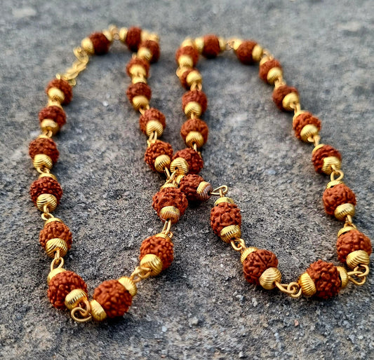 Rudraksha Mala With Golden Chain 100% Original